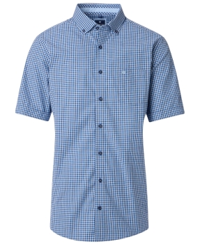 REDMOND Kurzarmhemd blau Kleinkaro Casual Comfort Fit
