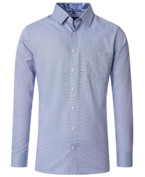 REDMOND Langarmhemd Modern Fit blau Struktur Floralpatches