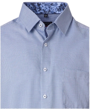 REDMOND Langarmhemd Modern Fit blau Struktur Floralpatches