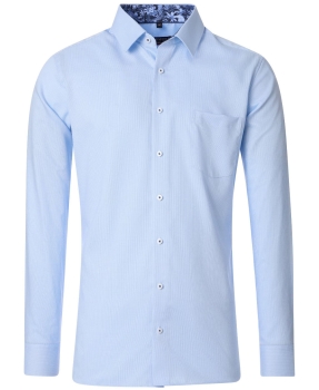 REDMOND Langarmhemd Modern Fit hellblau Struktur Floralpatches