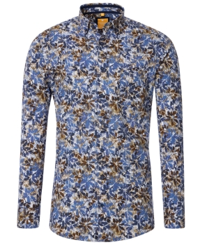 REDMOND Langarmhemd Casual Modern Fit braun multicolor Print Floral