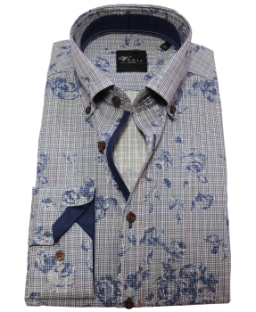 Venti Edition Slim Fit Langarmhemd in braun dunkelblau rot Karo Floral 162422300-100