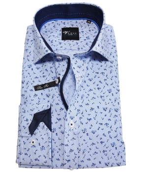 Venti Langarmhemd Edition Slim Fit Floralprint in hellblau dunkelblau