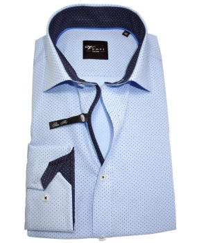 Venti Langarmhemd Edition Slim Fit hellblau mit Punktprint in dunkelblau