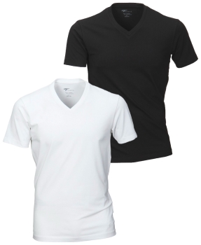 Venti Slim Fit Doppelpack V-Neck Shirt Stretch in weiss und schwarz