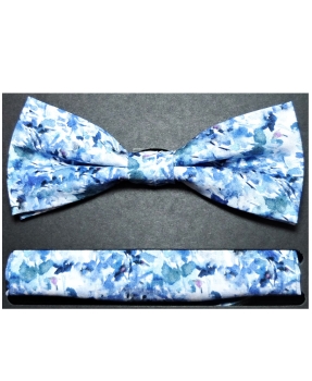 Venti SET schmale Schleife + Ziertuch in blau weiss grün Fancymuster floral