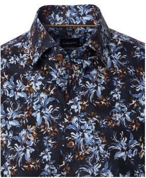 Venti Modern Fit Langarmhemd dunkelblau multicolor Floralprint