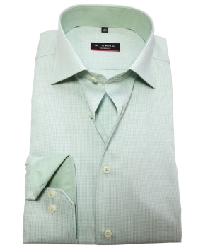 eterna Modern Fit Langarmhemd in lindgrün Minimuster mit Patches
