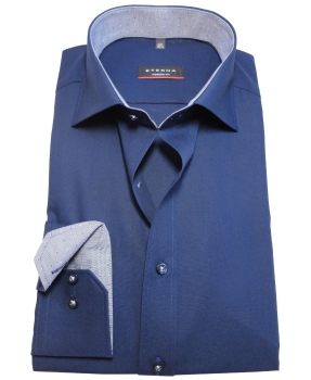 eterna Modern Fit Langarmhemd in dunkelblau mit Patches