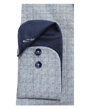 eterna Slim Fit Langarmhemd blau Strukturkaro ÄL 72cm Patches