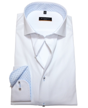 eterna Slim Fit Langarmhemd Stretch weiss Patches in hellblau gemustert