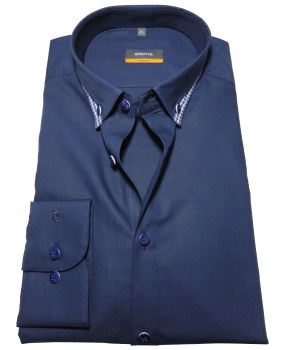 eterna Slim Fit Langarmhemd blau doppelter Button-Down-Kragen