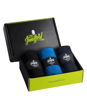 von Jungfeld 3er Box Business Socken in schwarz mittelblau dunkelblau