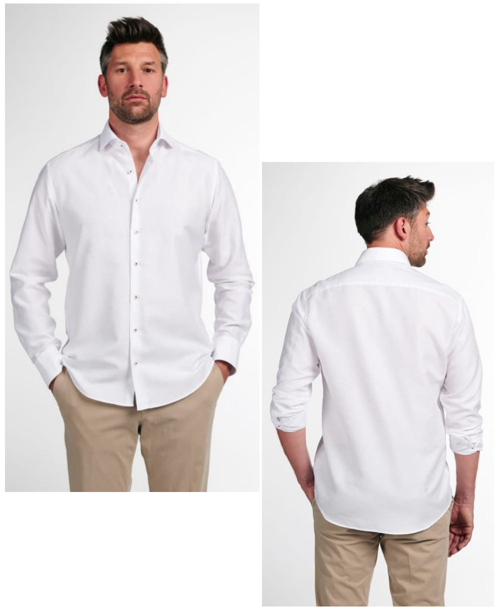 Modern Hochwertige Fit Langarmhemd Marken führender 1863 weiss Herrenmode fairen Premium zu eterna Leinenstruktur in -
