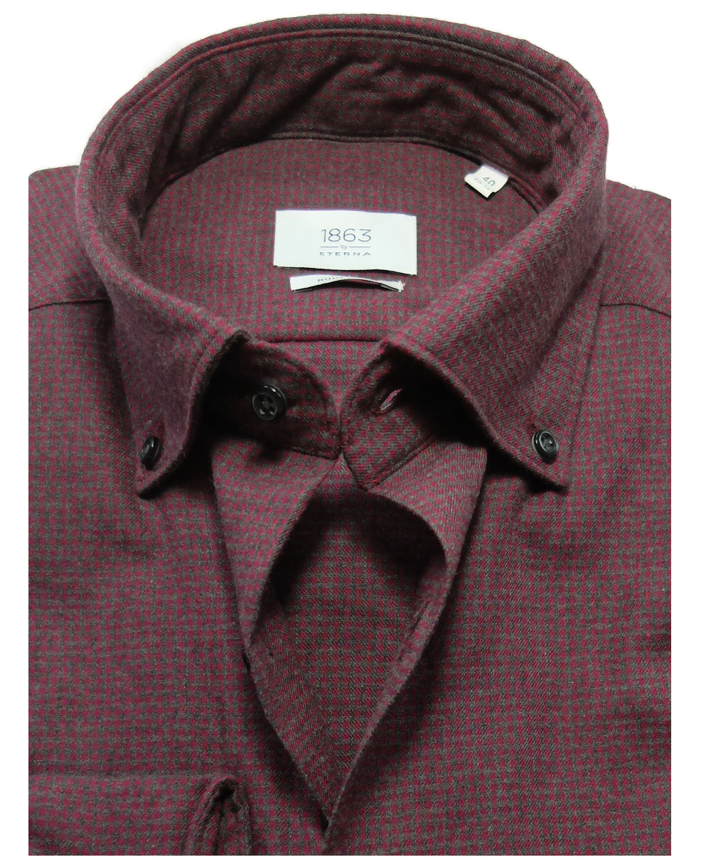 eterna Premium 1863 Wool Cotton Langarmhemd Modern rot-grau MINIKARO -  Hochwertige Herrenmode führender Marken zu fairen