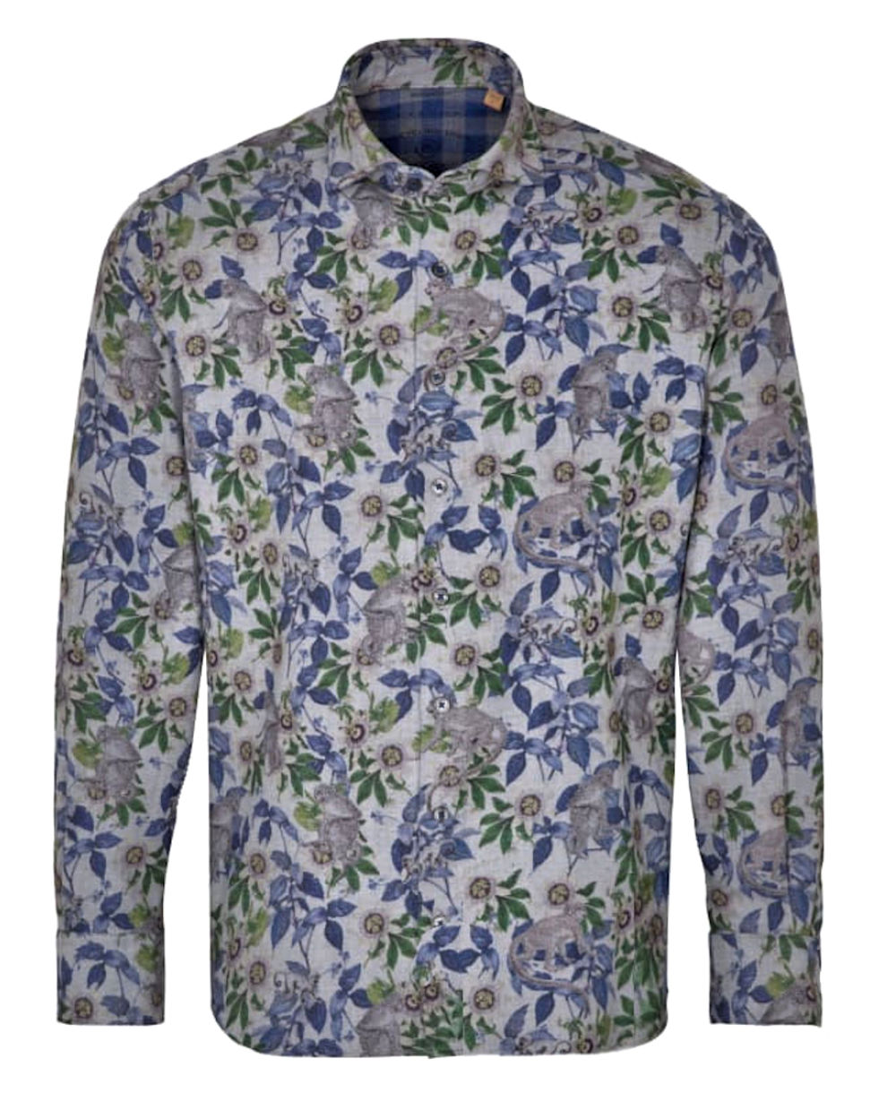 eterna Langarmhemd Oxford grau blau grün Dschungel Print UPCYCLING SHIRT -  Hochwertige Herrenmode führender Marken zu fairen