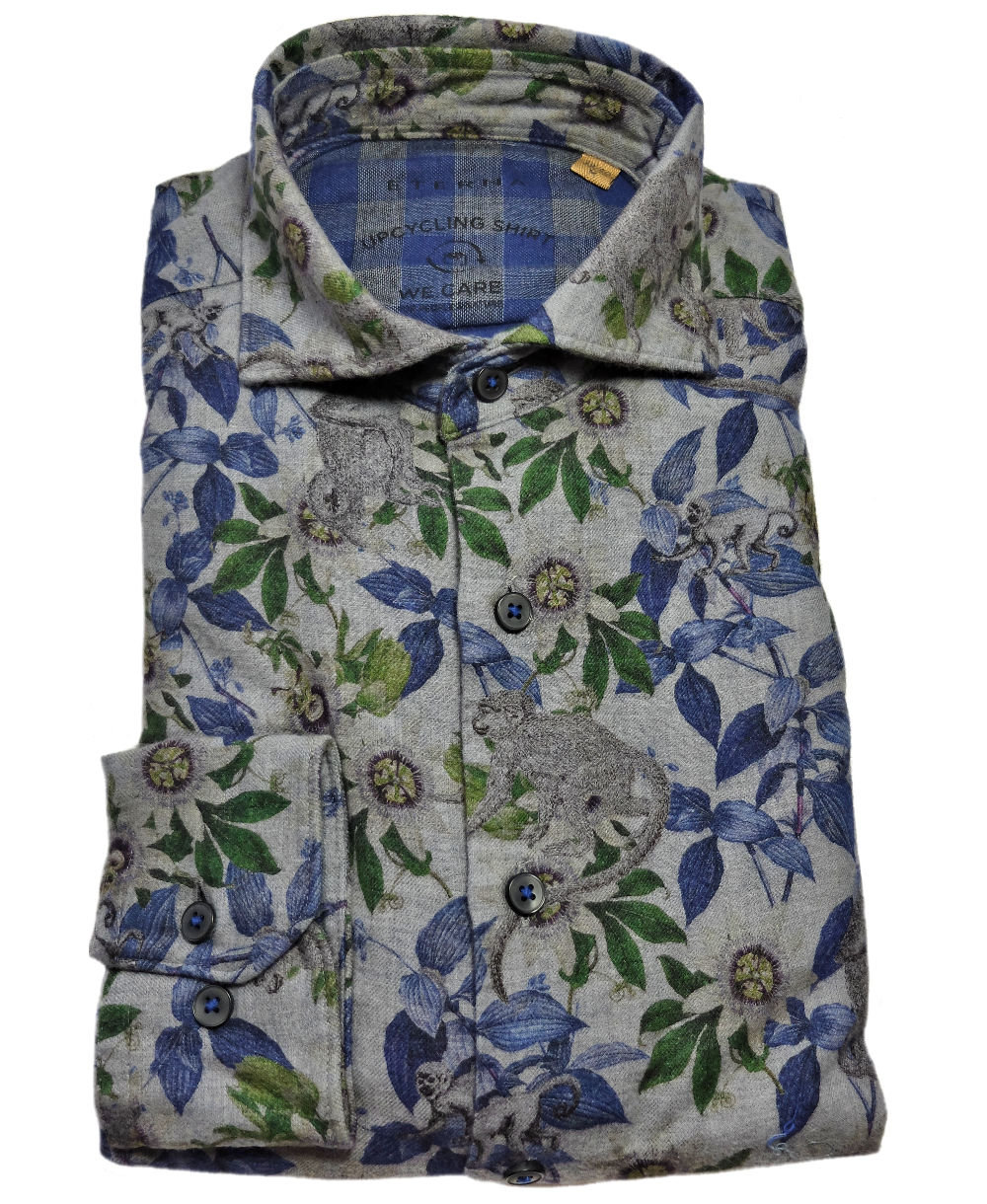 eterna Langarmhemd Oxford grau blau grün Dschungel Print UPCYCLING SHIRT -  Hochwertige Herrenmode führender Marken zu fairen