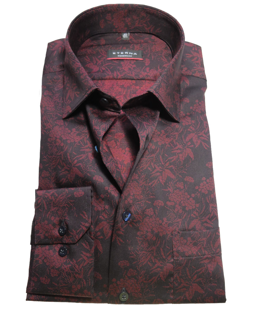 dunkelrot Langarmhemd schwarz Krawatte Hochwertige fairen zu - + Herrenmode führender Fit Marken Modern Floralmotiv eterna