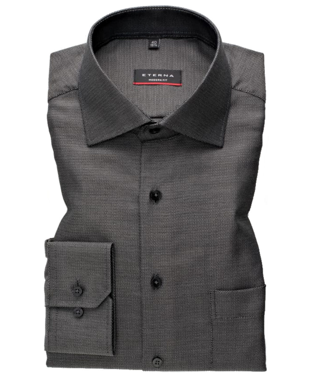 eterna Modern Fit Langarmhemd schwarz grau dezentes Strukturmuster -  Hochwertige Herrenmode führender Marken zu fairen