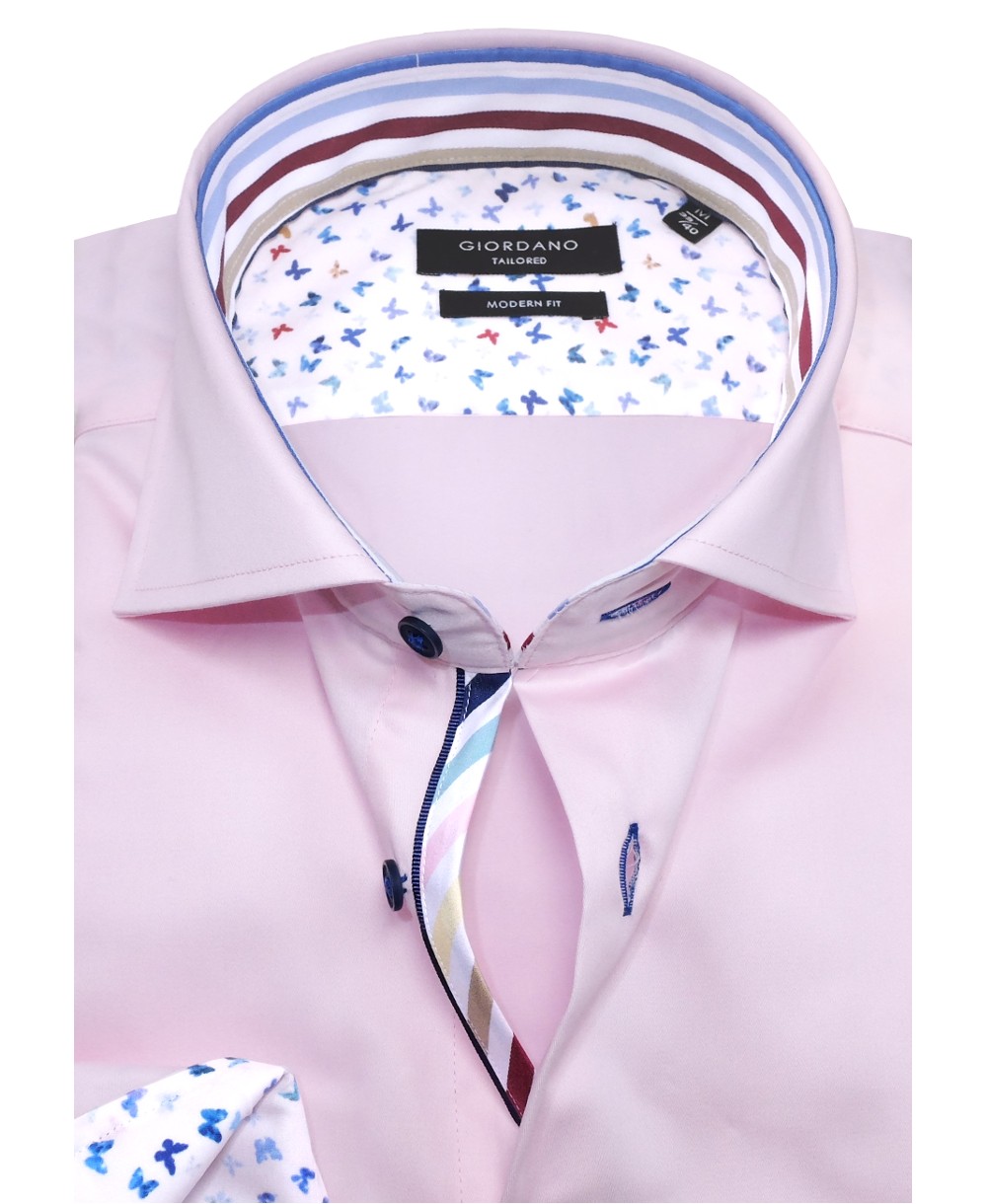 Giordano Langarmhemd Modern Fit rosa mit weiss bunten Patches - Hochwertige  Herrenmode führender Marken zu fairen