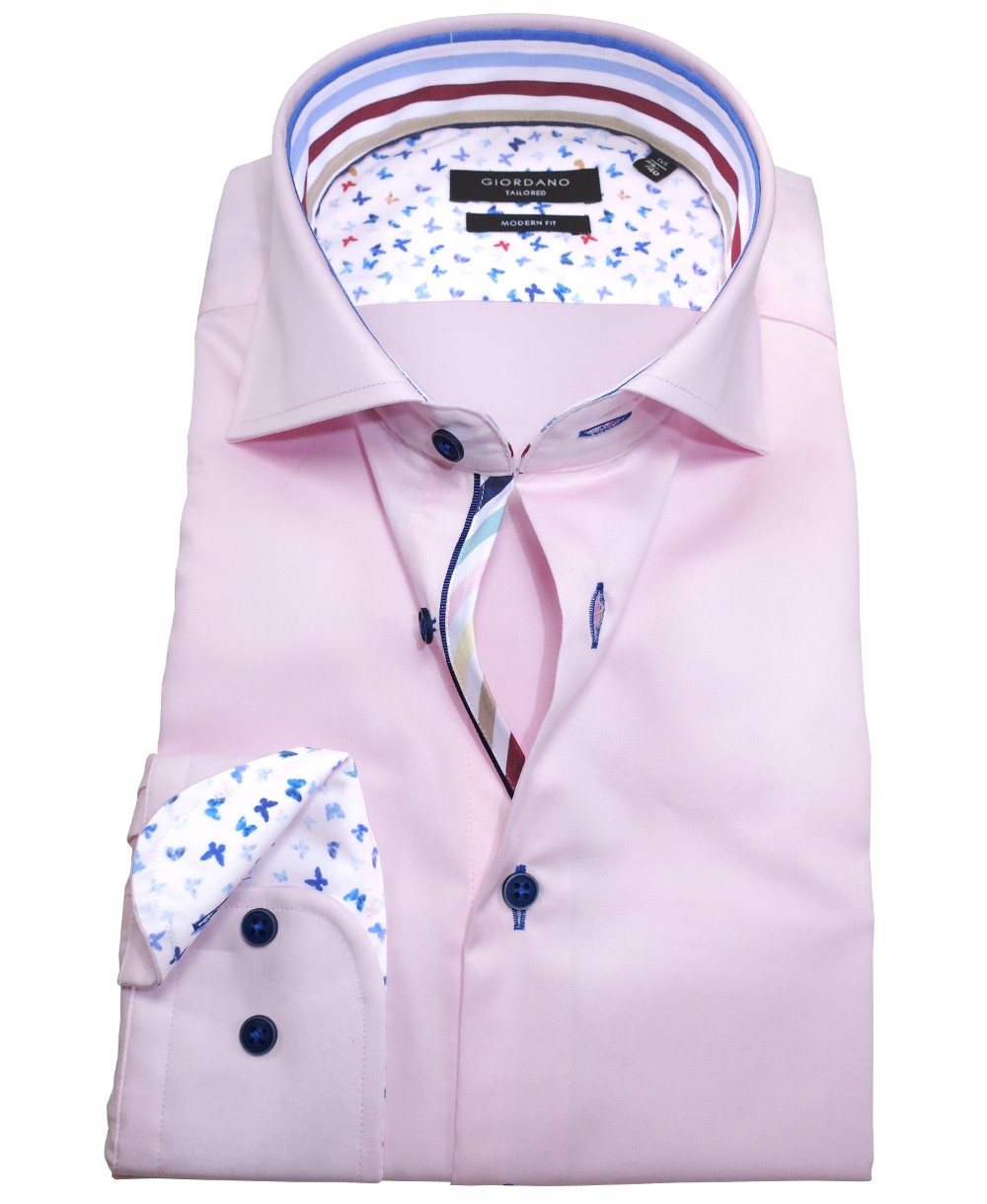 Modern Fit weiss Langarmhemd fairen Patches mit Giordano zu Herrenmode führender Marken rosa - Hochwertige bunten
