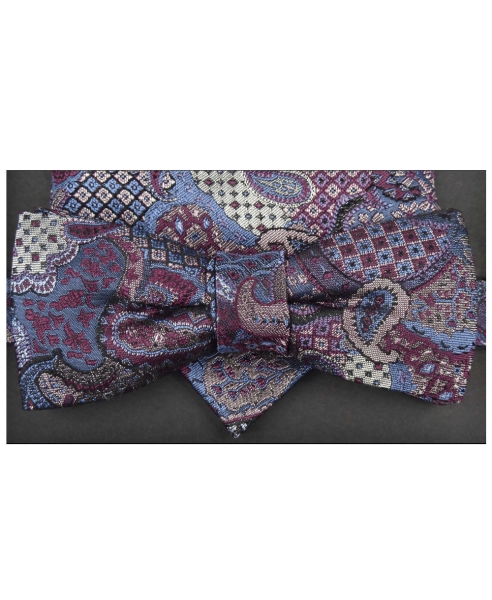Maica SET Seidenschleife mit Einstecktuch beere grau blau Paisleys in Geschenkbox