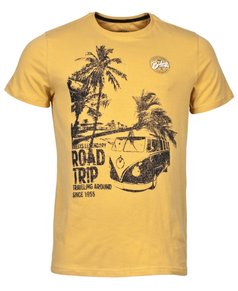 Baileys Kurzarmshirt Stretch weiss hummer gelb mit Auto Palmen Print