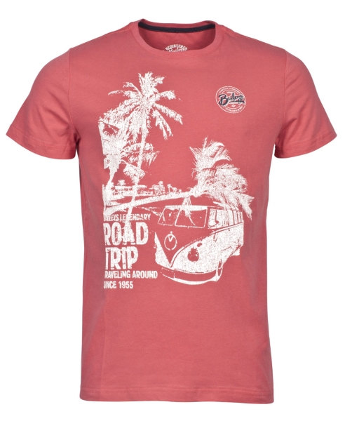 Baileys Kurzarmshirt Stretch weiss hummer gelb mit Auto Palmen Print