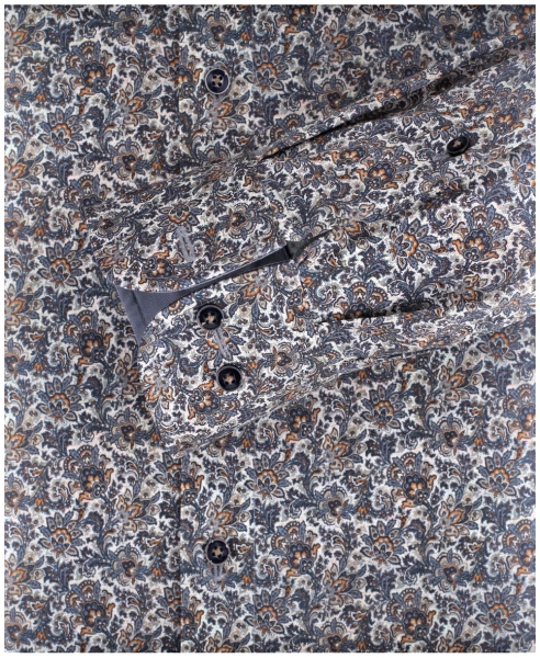 Casa Moda Premium Modern Fit Langarmhemd Stretch blau braun Paisleys Print