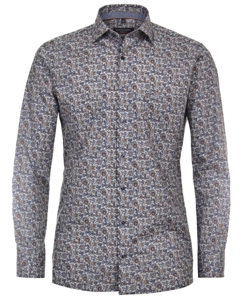 Casa Moda Premium Modern Fit Langarmhemd Stretch blau braun Paisleys Print