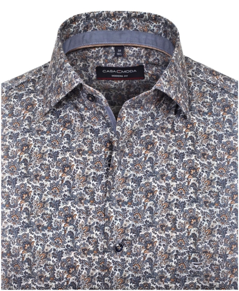 Casa Moda Premium Modern Fit Langarmhemd Stretch blau braun Paisleys Print
