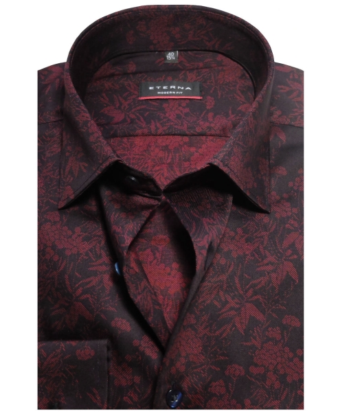 eterna Modern Fit Langarmhemd + Krawatte schwarz dunkelrot Floralmotiv -  Hochwertige Herrenmode führender Marken zu fairen