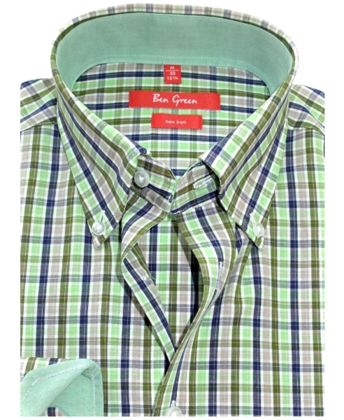 Ben Green Redline Langarmhemd in grün blau beige weiss Karo