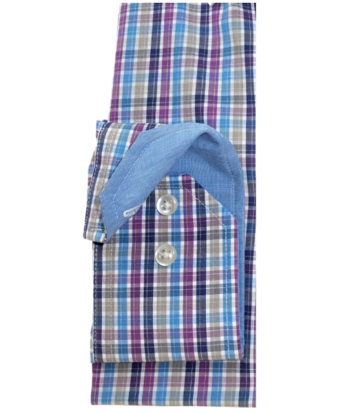 Ben Green Redline Langarmhemd in blau lila beige weiss Karo
