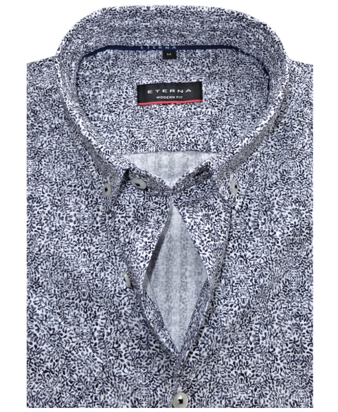 eterna Comfort Fit Kurzarmhemd weiss dunkelblau Alloverprint