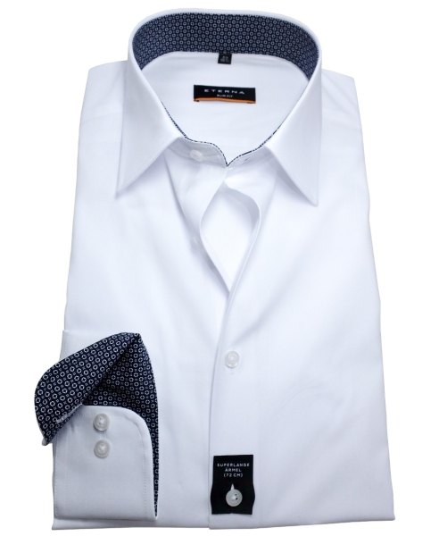 eterna Slim Fit Langarmhemd weiss Patches marine gemustert ÄL 72cm