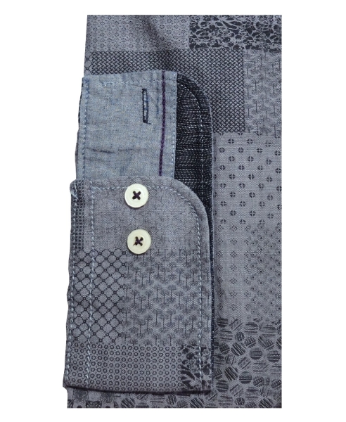 Casa Moda Freizeithemd Casual Fit Langarm Patchwork in graublau
