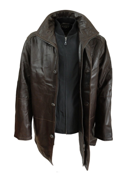 Bugatti Long Lederjacke CANADIAN in dunkelbraun mit separater Weste