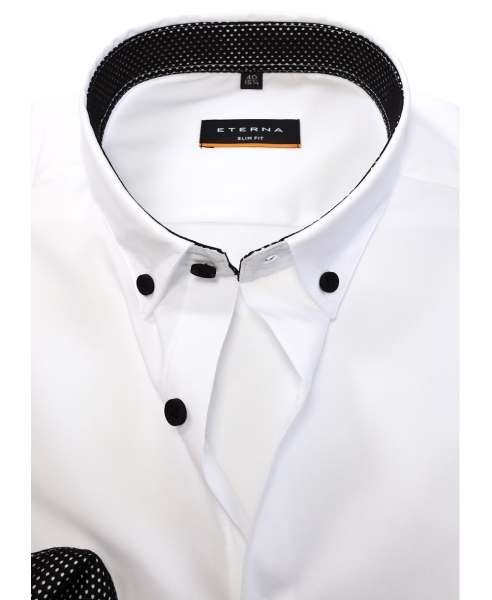eterna Slim Fit Stretch Langarmhemd in weiss mit Patches in schwarz