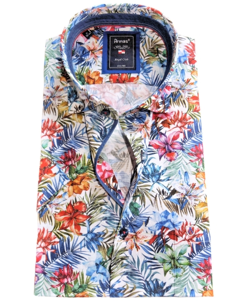 Armas Comfort Fit Kurzarmhemd weiss multicolor Floralprint