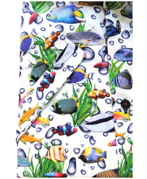 Armas Kurzarmhemd Comfort Fit weiss multicolor Print Malibu Fische