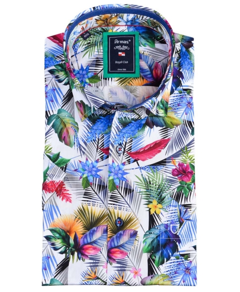 Armas Comfort Fit Kurzarmhemd weiss multicolor Floralprint