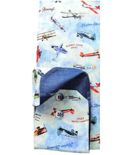Armas Langarmhemd Comfort Fit hellblau multicolor Print Flugzeuge