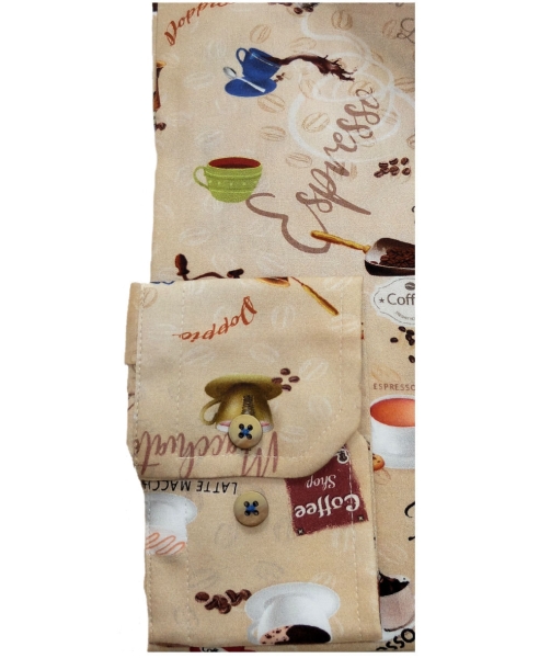 Armas Langarmhemd Comfort Fit beige multicolor Print Kaffeemotive