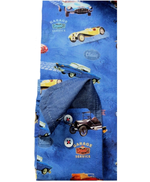 Armas Langarmhemd Comfort Fit blau multicolor Print Oldtimer Autos