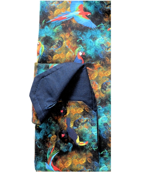 Armas Langarmhemd Comfort Fit dunkelblau multicolor Print Papageien