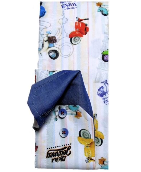 Armas Langarmhemd Comfort Fit multicolor Print Italien Rollermotiv