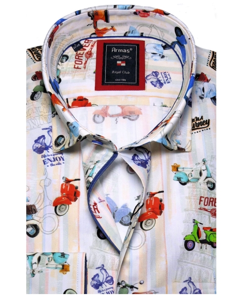 Armas Langarmhemd Comfort Fit multicolor Print Italien Rollermotiv