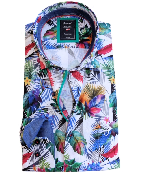 Armas Langarmhemd Comfort Fit weiss multicolor Print Floralmotive