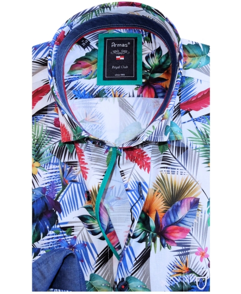 Armas Langarmhemd Comfort Fit weiss multicolor Print Floralmotive